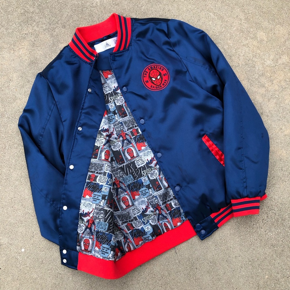 Disney Marvel The Amazing Spider-Man 62 Blue/Red Varsity Jacket Size Small